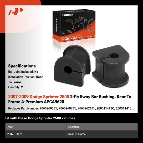 2007-2009 Dodge Sprinter 2500 2-Pc Sway Bar Bushing, Rear To Frame A-Premium APCA9620
