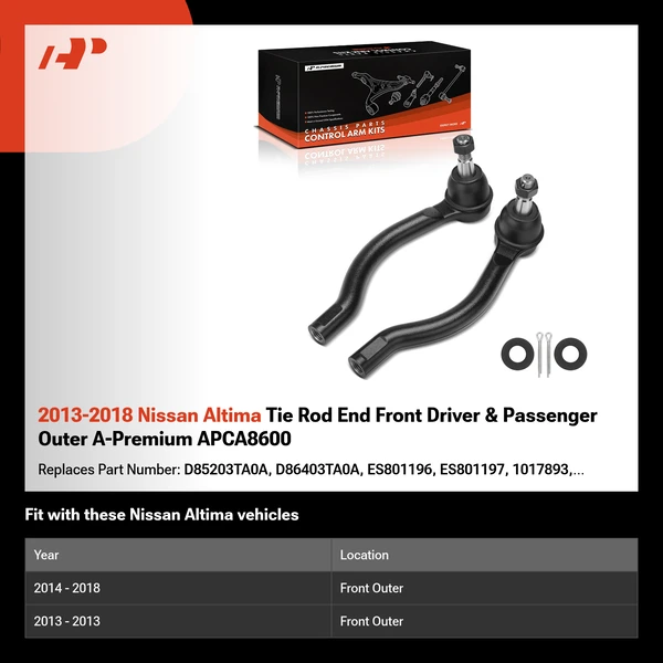 2013-2018 Nissan Altima Tie Rod End Front Driver & Passenger Outer A-Premium APCA8600