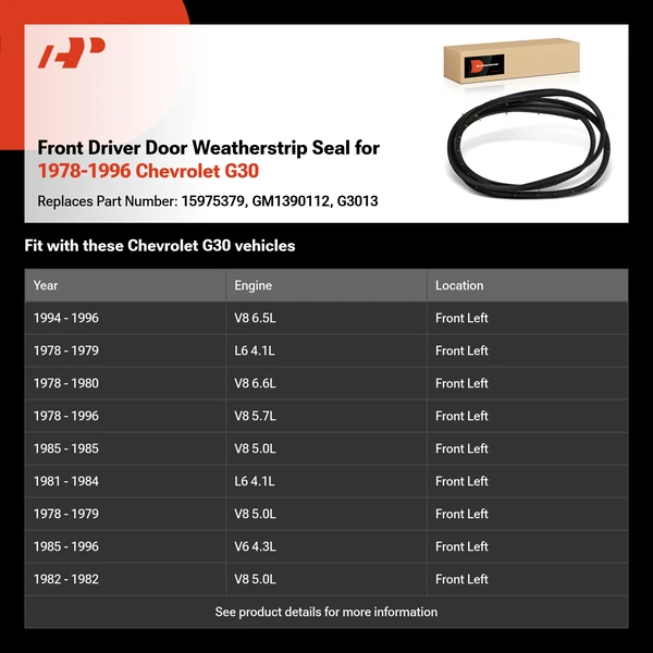 Front Driver Door Weatherstrip Seal for 1978-1996 Chevrolet G30