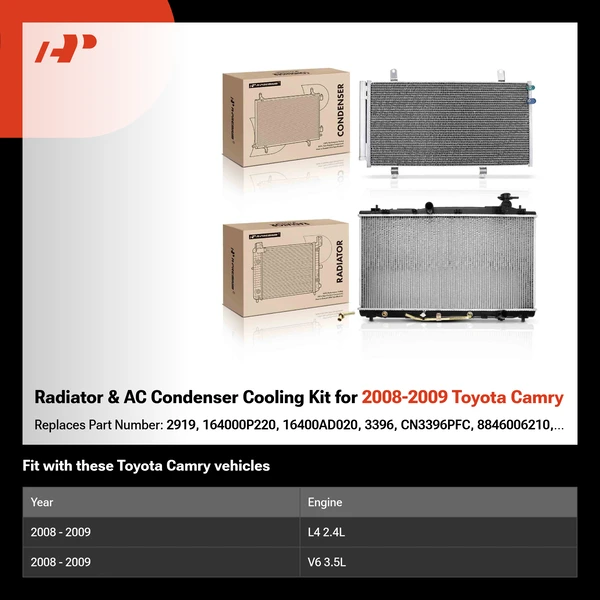 Radiator & AC Condenser Cooling Kit for 2008-2009 Toyota Camry