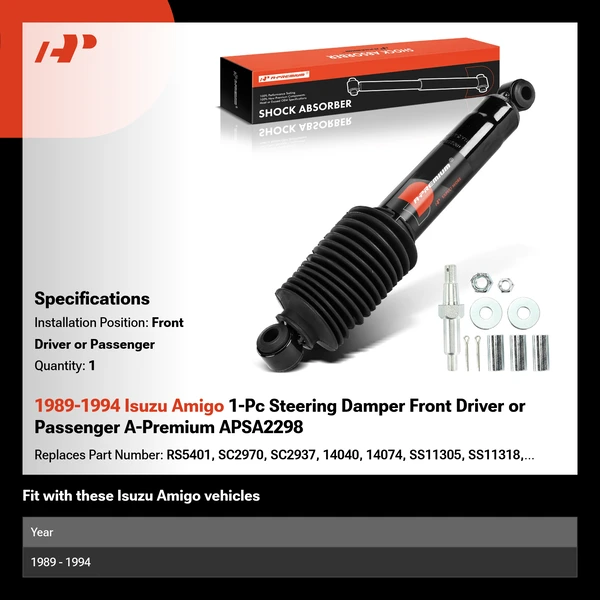 1989-1994 Isuzu Amigo 1-Pc Steering Damper Front Driver or Passenger A-Premium APSA2298