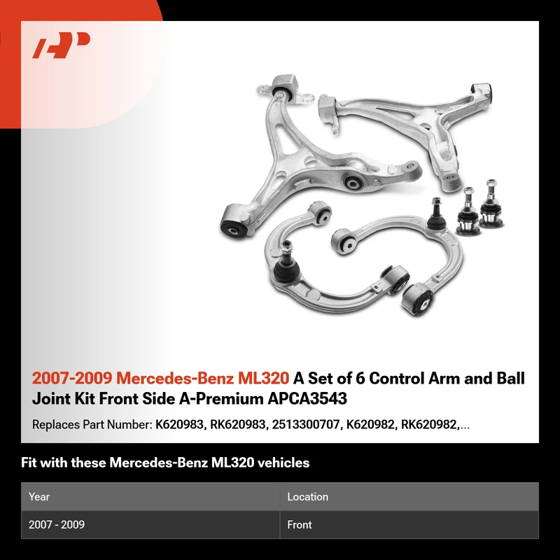 2007-2009 Mercedes-Benz ML320 A Set of 6 Control Arm and Ball Joint Kit Front Side A-Premium APCA3543