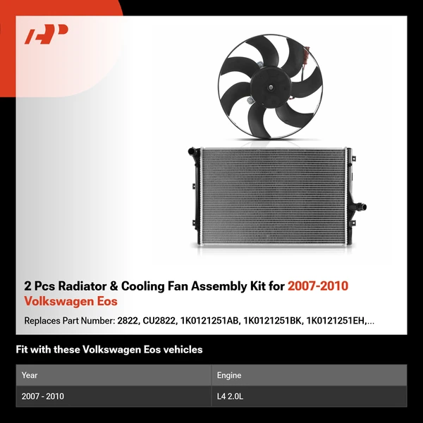 2 Pcs Radiator & Cooling Fan Assembly Kit for 2007-2010 Volkswagen Eos