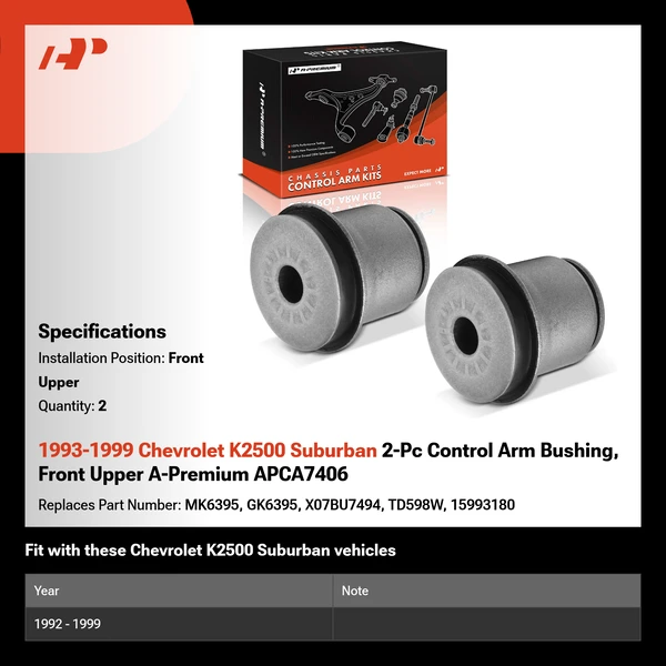 1993-1999 Chevrolet K2500 Suburban 2-Pc Control Arm Bushing, Front Upper A-Premium APCA7406