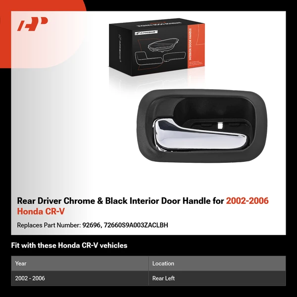 Rear Driver Chrome & Black Interior Door Handle for 2002-2006 Honda CR-V