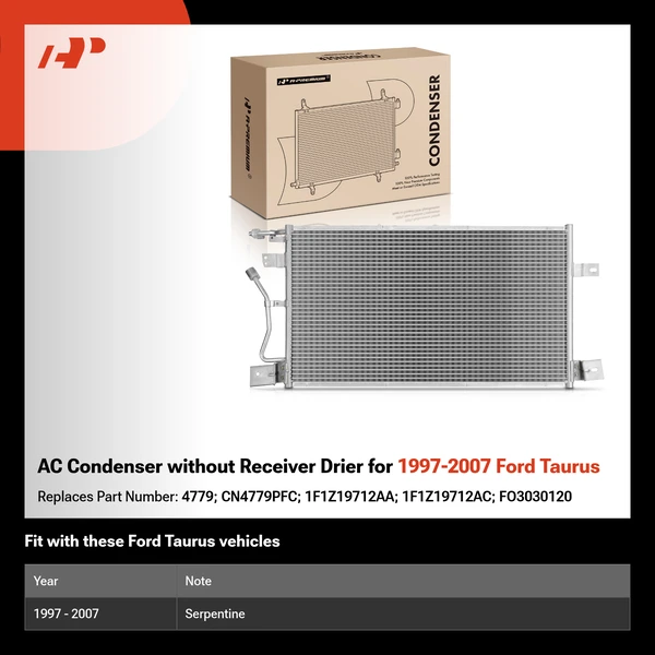 AC Condenser without Receiver Drier for 1997-2007 Ford Taurus