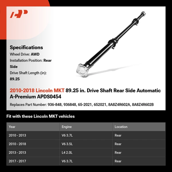 2010-2018 Lincoln MKT 89.25 in. Drive Shaft Rear Side Automatic A-Premium APDS0454