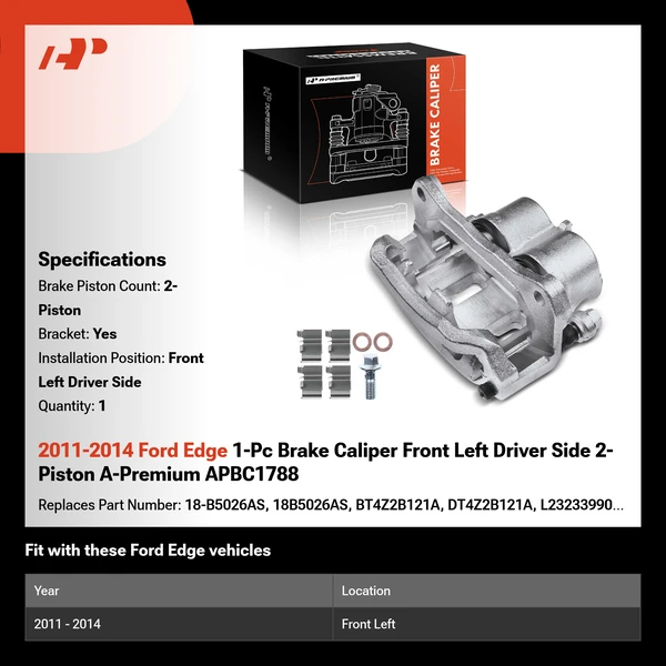 2011-2014 Ford Edge 1-Pc Brake Caliper Front Left Driver Side 2-Piston A-Premium APBC1788