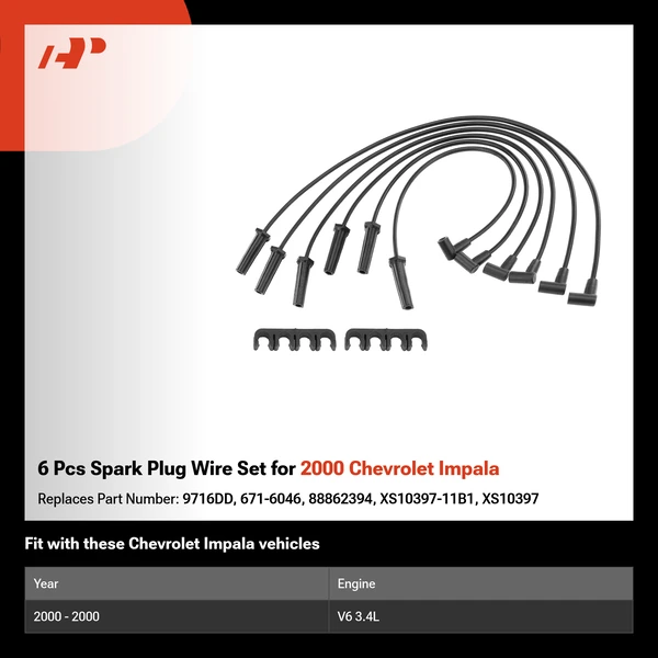 6 Pcs Spark Plug Wire Set for 2000 Chevrolet Impala