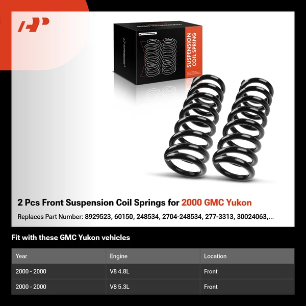 2 Pcs Front Suspension Coil Springs for 2000 GMC Yukon