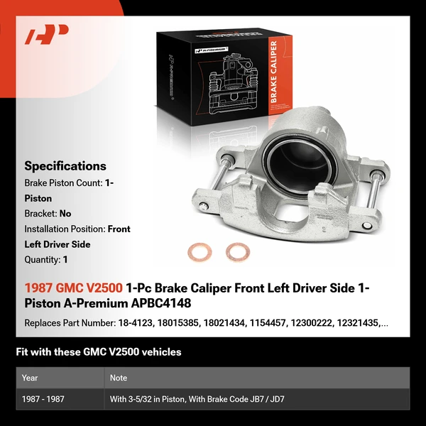 1987 GMC V2500 1-Pc Brake Caliper Front Left Driver Side 1-Piston A-Premium APBC4148