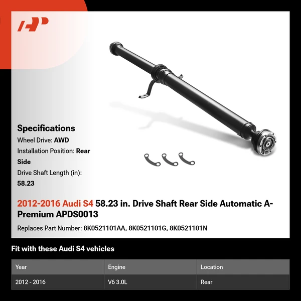 2012-2016 Audi S4 58.23 in. Drive Shaft Rear Side Automatic A-Premium APDS0013