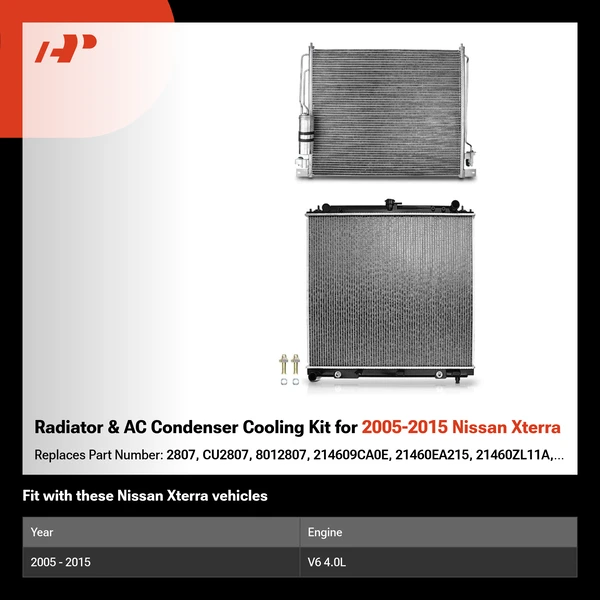 Radiator & AC Condenser Cooling Kit for 2005-2015 Nissan Xterra