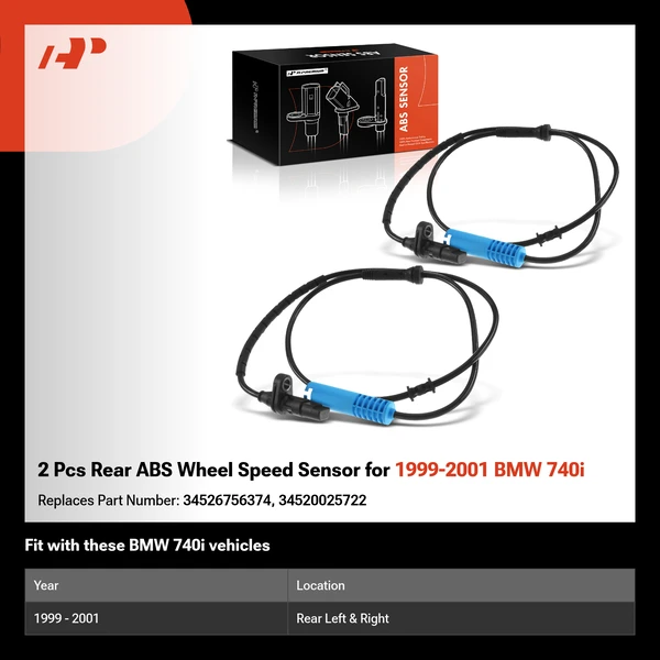 2 Pcs Rear ABS Wheel Speed Sensor for 1999-2001 BMW 740i