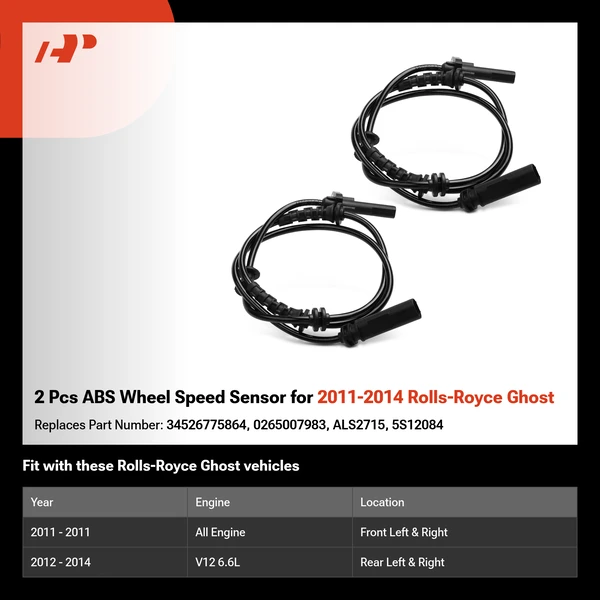 2 Pcs ABS Wheel Speed Sensor for 2011-2014 Rolls-Royce Ghost