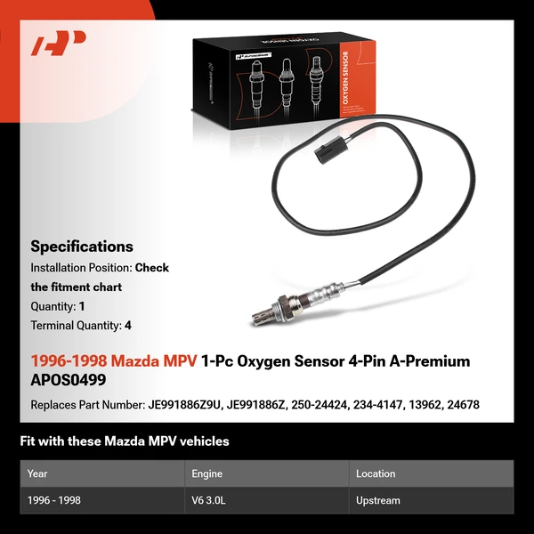 1996-1998 Mazda MPV 1-Pc Oxygen Sensor 4-Pin A-Premium APOS0499