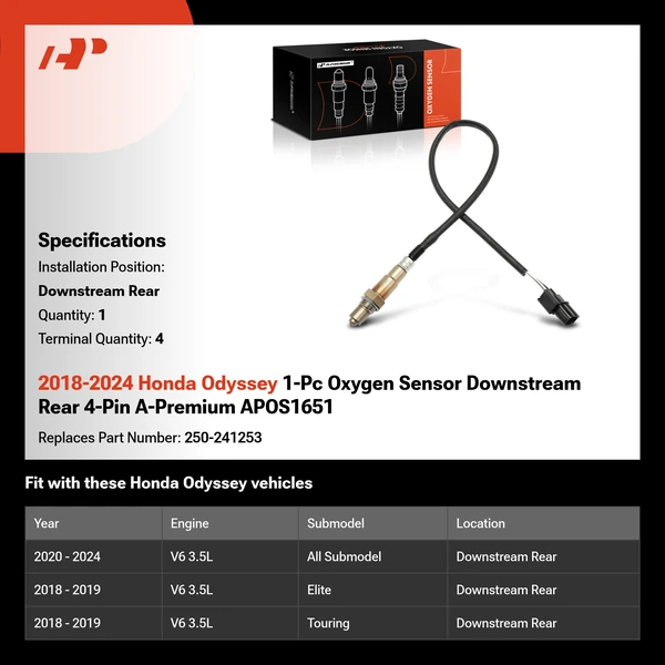 2018-2024 Honda Odyssey 1-Pc Oxygen Sensor Downstream Rear 4-Pin A-Premium APOS1651