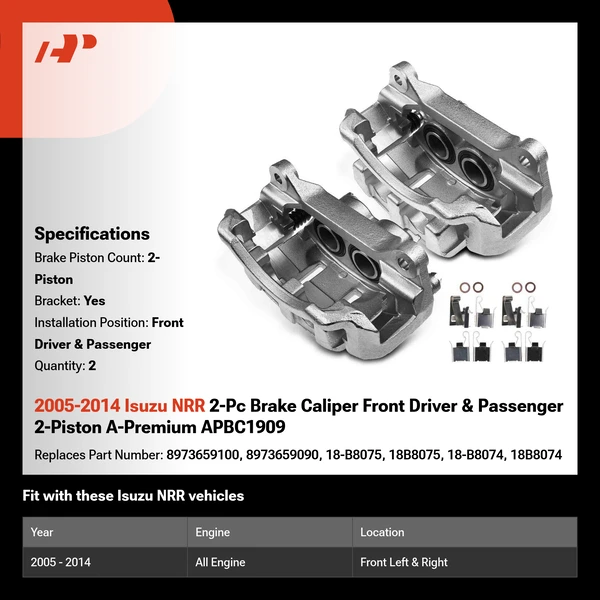 2005-2014 Isuzu NRR 2-Pc Brake Caliper Front Driver & Passenger 2-Piston A-Premium APBC1909