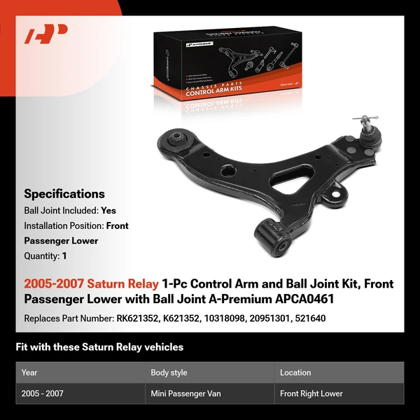 2005-2007 Saturn Relay 1-Pc Control Arm and Ball Joint Kit, Front Passenger Lower with Ball Joint A-Premium APCA0461
