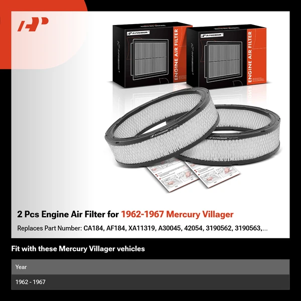 2 Pcs Engine Air Filter for 1962-1967 Mercury Villager