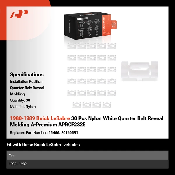 1980-1989 Buick LeSabre 30 Pcs Nylon White Quarter Belt Reveal Molding A-Premium APRCF2325
