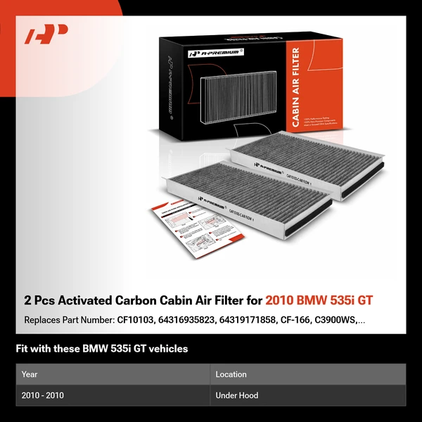 2 Pcs Activated Carbon Cabin Air Filter for 2010 BMW 535i GT