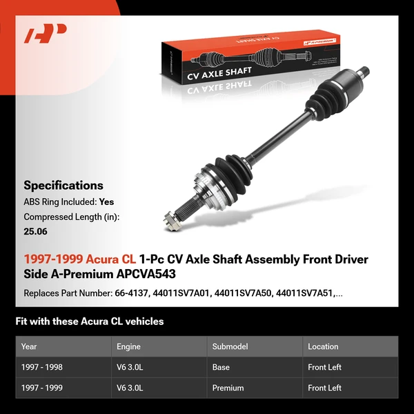 1997-1999 Acura CL 1-Pc CV Axle Shaft Assembly Front Driver Side A-Premium APCVA543