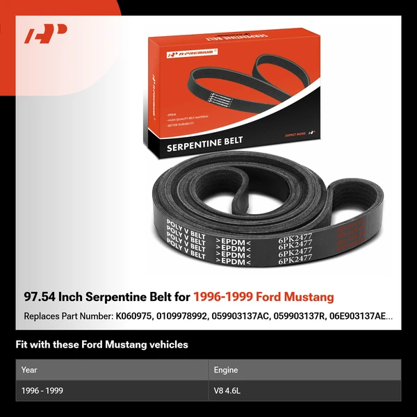 97.54 Inch Serpentine Belt for 1996-1999 Ford Mustang