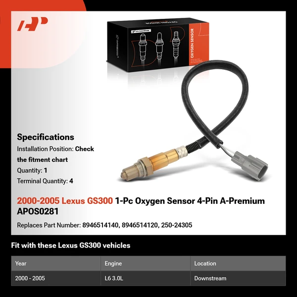 2000-2005 Lexus GS300 1-Pc Oxygen Sensor 4-Pin A-Premium APOS0281