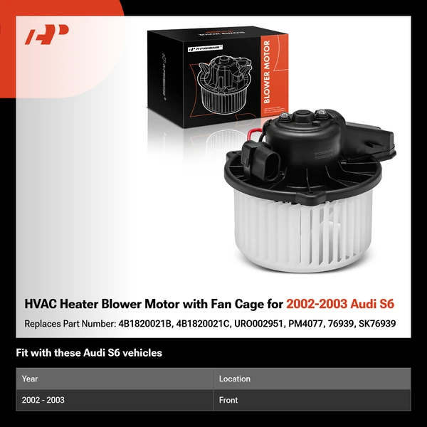 HVAC Heater Blower Motor with Fan Cage for 2002-2003 Audi S6