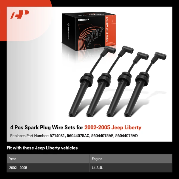 4 Pcs Spark Plug Wire Sets for 2002-2005 Jeep Liberty