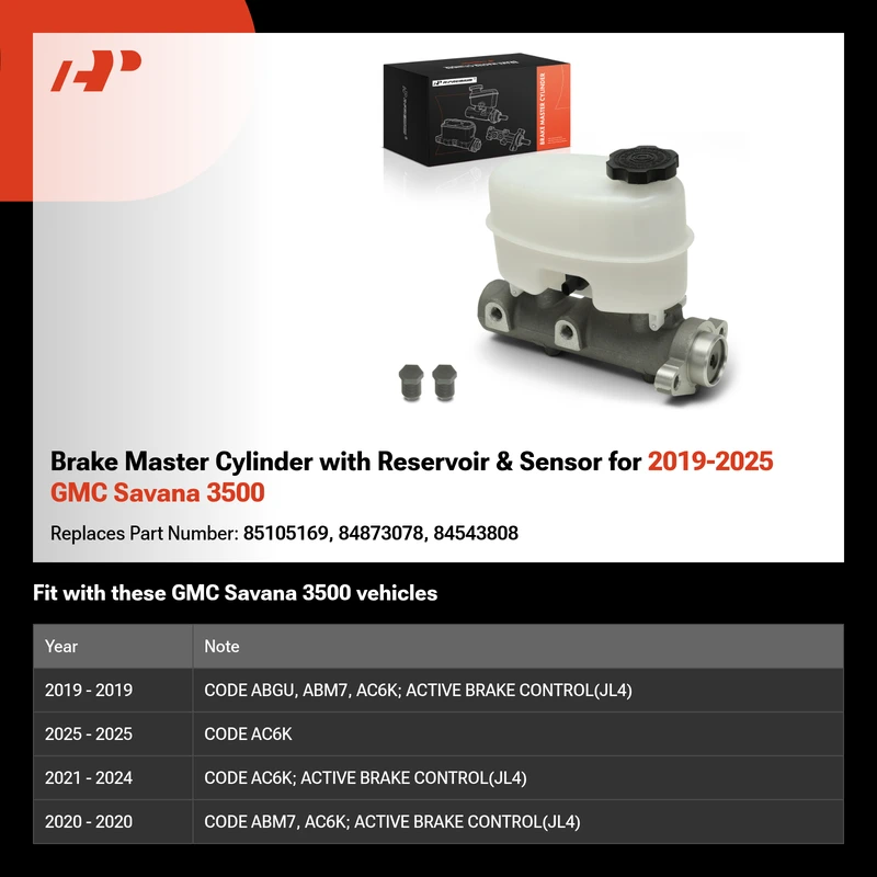 Brake Master Cylinder with Reservoir & Sensor for 2019-2025 GMC Savana 3500