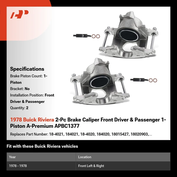 1978 Buick Riviera 2-Pc Brake Caliper Front Driver & Passenger 1-Piston A-Premium APBC1377