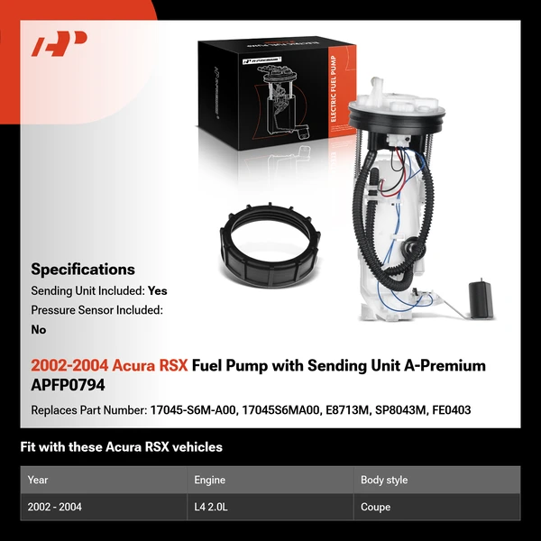 2002-2004 Acura RSX Fuel Pump with Sending Unit A-Premium APFP0794