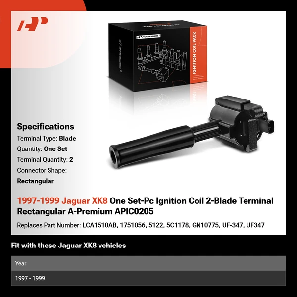 1997-1999 Jaguar XK8 One Set-Pc Ignition Coil 2-Blade Terminal Rectangular A-Premium APIC0205
