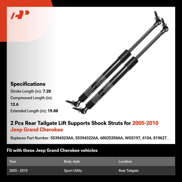 2 Pcs Rear Tailgate Lift Supports Shock Struts for 2005-2010 Jeep Grand Cherokee