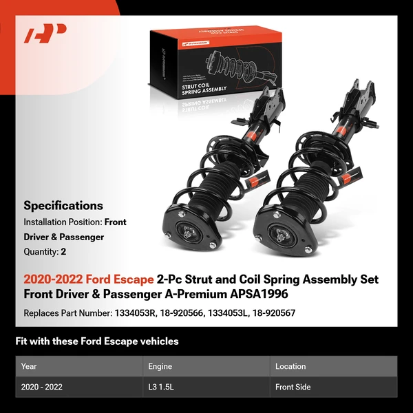 2020-2022 Ford Escape 2-Pc Strut and Coil Spring Assembly Set Front Driver & Passenger A-Premium APSA1996