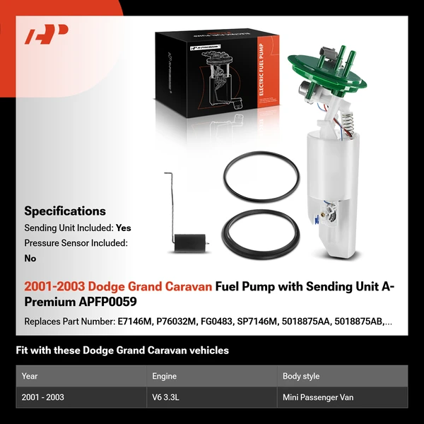 2001-2003 Dodge Grand Caravan Fuel Pump with Sending Unit A-Premium APFP0059