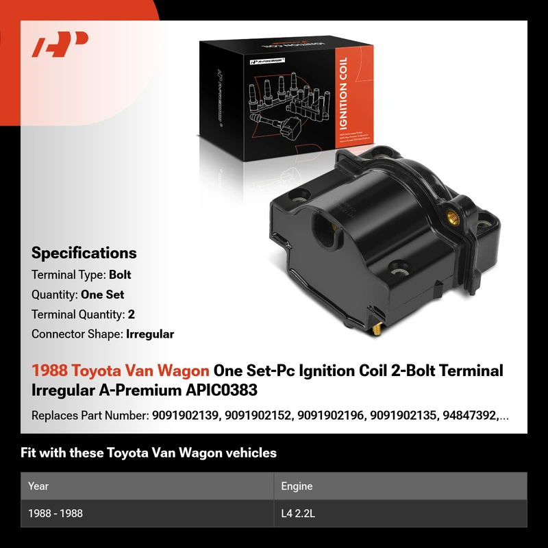 1988 Toyota Van Wagon One Set-Pc Ignition Coil 2-Bolt Terminal Irregular A-Premium APIC0383