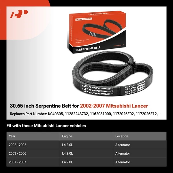30.65 inch Serpentine Belt for 2002-2007 Mitsubishi Lancer