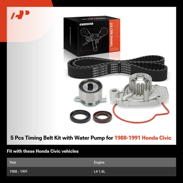 5 Pcs Timing Belt Kit with Water Pump for 1988-1991 Honda Civic