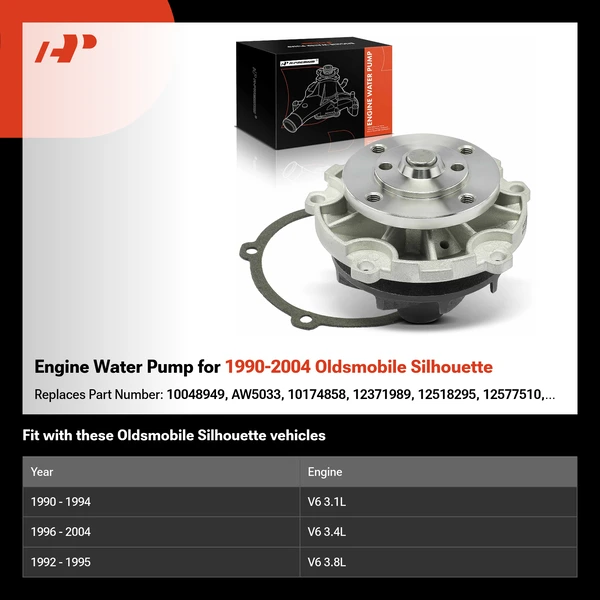 Engine Water Pump for 1990-2004 Oldsmobile Silhouette