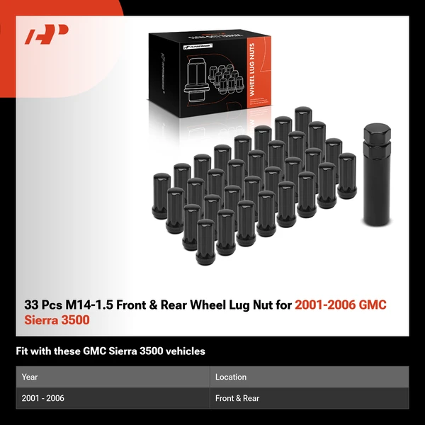 33 Pcs M14-1.5 Front & Rear Wheel Lug Nut for 2001-2006 GMC Sierra 3500