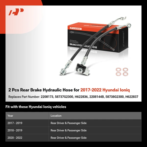 2 Pcs Rear Brake Hydraulic Hose for 2017-2022 Hyundai Ioniq