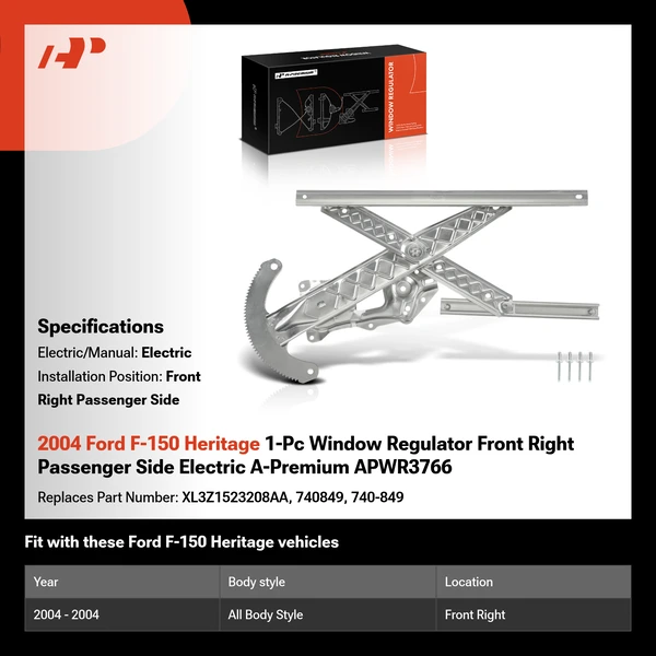 2004 Ford F-150 Heritage 1-Pc Window Regulator Front Right Passenger Side Electric A-Premium APWR3766
