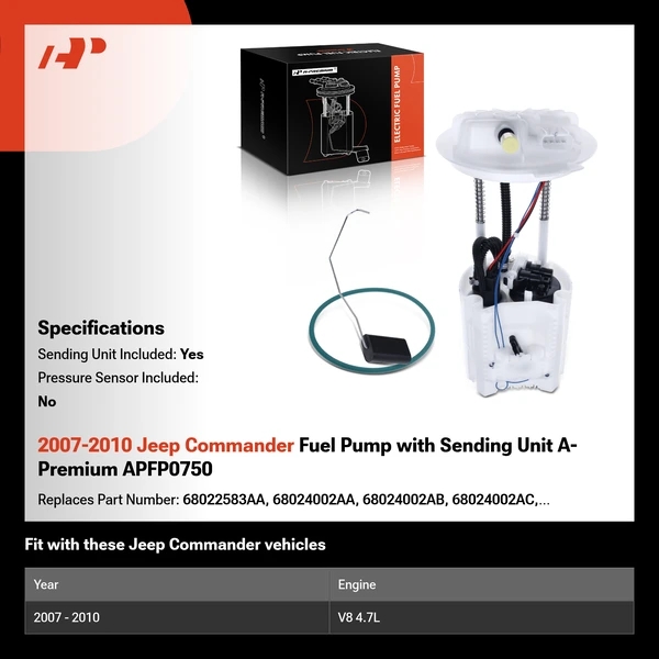 2007-2010 Jeep Commander Fuel Pump with Sending Unit A-Premium APFP0750