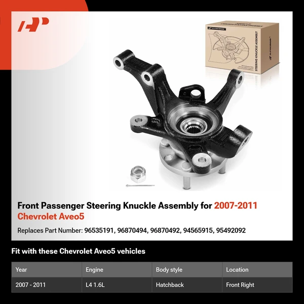 Front Passenger Steering Knuckle Assembly for 2007-2011 Chevrolet Aveo5
