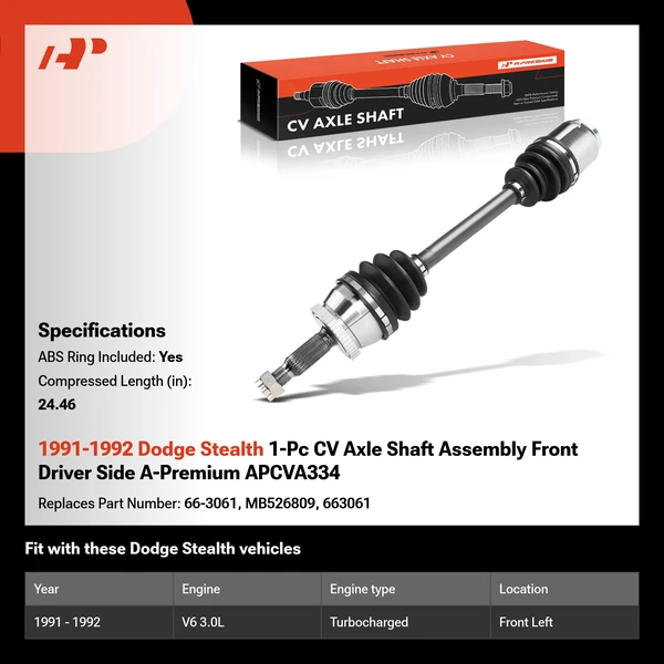 1991-1992 Dodge Stealth 1-Pc CV Axle Shaft Assembly Front Driver Side A-Premium APCVA334