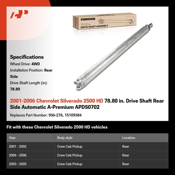 2001-2006 Chevrolet Silverado 2500 HD 78.80 in. Drive Shaft Rear Side Automatic A-Premium APDS0702