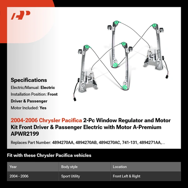 2004-2006 Chrysler Pacifica 2-Pc Window Regulator and Motor Kit Front Driver & Passenger Electric with Motor A-Premium APWR2199